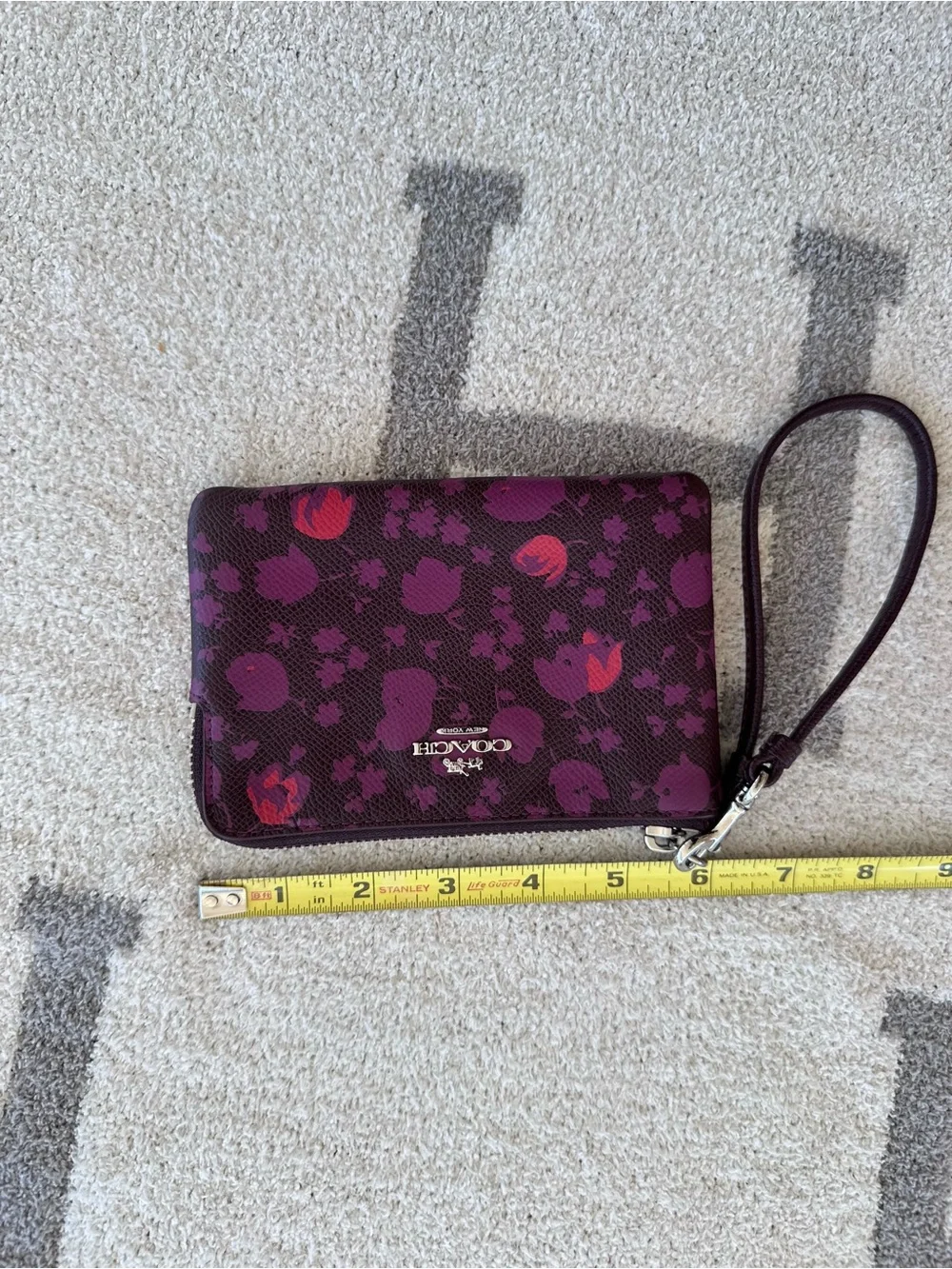 Coach Plum Floral Wristlet with Pink Accents